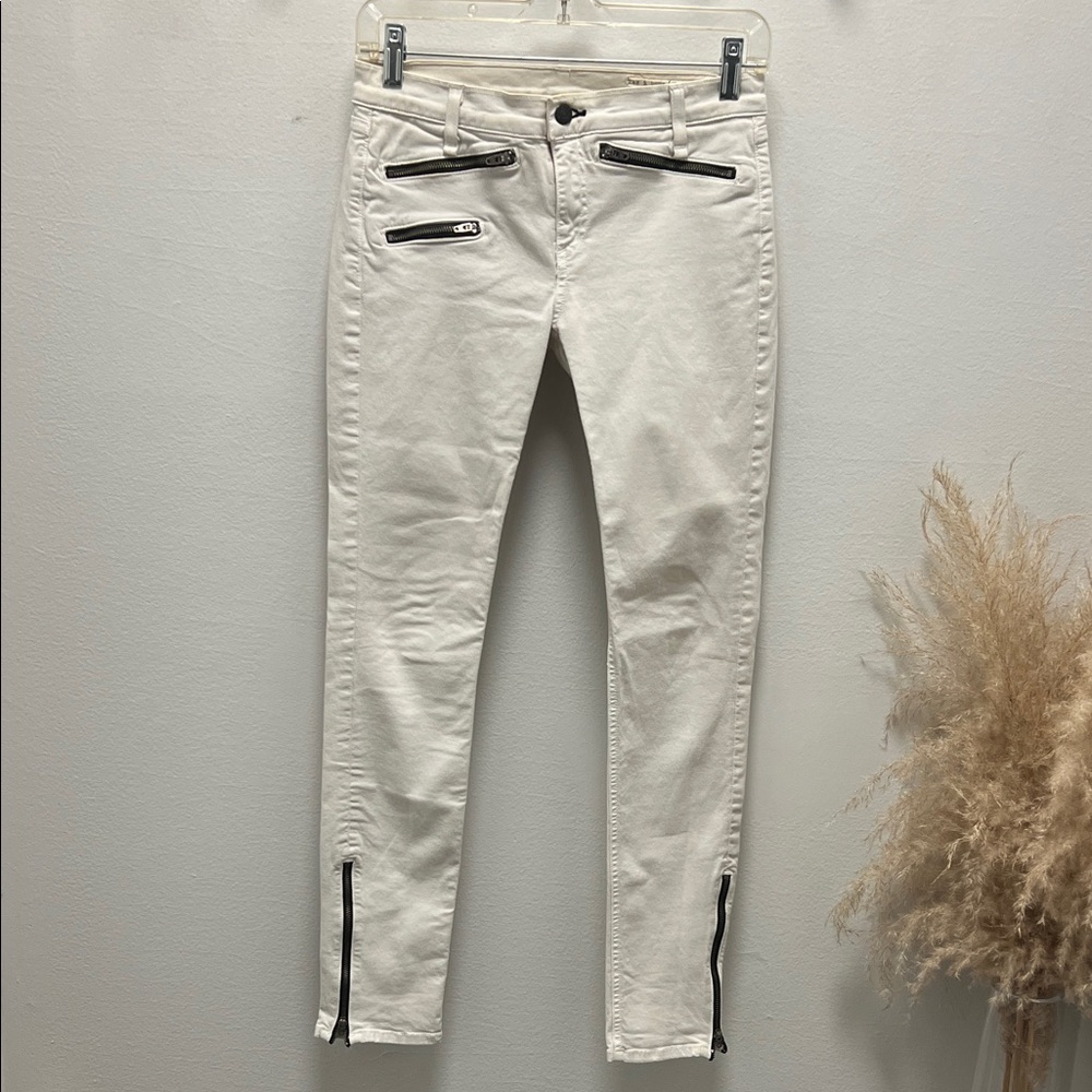 Rag & Bone Zipper Moto
Stretch Skinny Jeans in Ivory 
Women's Sz 26